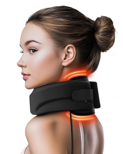 Heated Neck Brace Cervical Collar - Neck Support Brace with Heating Pad, Soft Foam Wraps Keep Vertebrae Stable and Aligned for Relief of Cervical Spine Pressure for Women & Men Black (L Size)