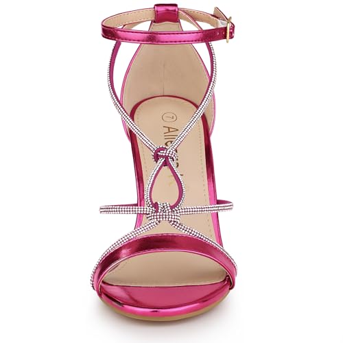 Allegra K Allegra K Women's Rhinestone Knot Strap Stiletto Hot Pink Heels Sandals 7.5 M US