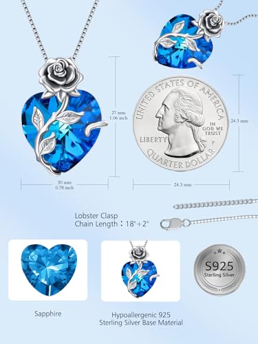 OCJ Birthstone Necklace for Women 925 Sterling Silver Rose Flower Heart Pendant Necklace Fine Jewelry Anniversary Birthday Gifts for Women Her Wife Girlfriend4