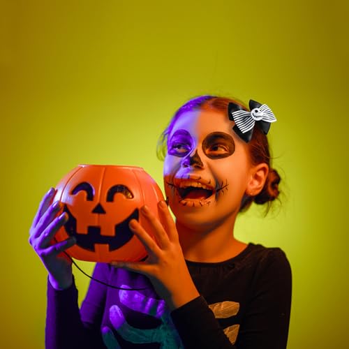 2 Piezas Pinzas de Pelo con Lazo Fantasma Calavera Negro y Blanco con Cinta a Rayas para Navidad, Halloween y Fiestas miniatura 6