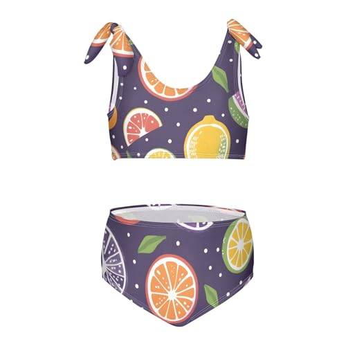 Girls' Bikini Set, Cute Hand Drawn Citrus Fruits Dot Kids Swimsuit 2 Pcs Beach Bathing Suit