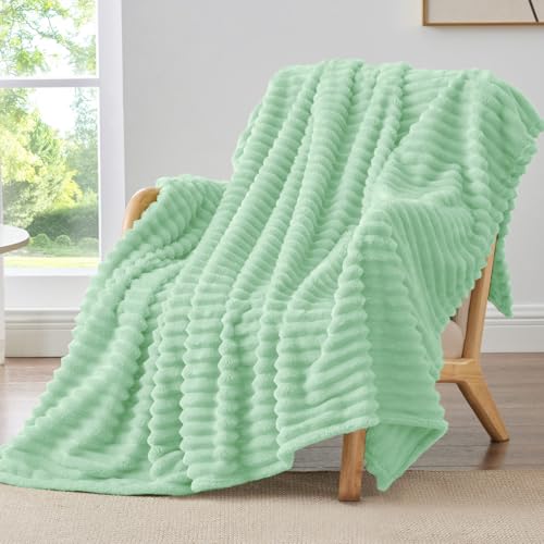 Image of BEDELITE Ribbed Twin Blanket for Couch & Bed, Light Green, 60 inchx80 inch | Ultra-Soft Plush Fleece, Cozy, Warm Yet Lightweight, Ribbed Texture, Home Decor, Machine Washable, Giftable, All-Season Use