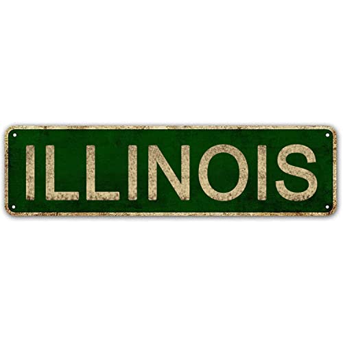 LINStore Illinois Sign, America State Name Vintage Metal Tin Sign, Wall Decor for Office/Home/Classroom - Best Decor Gift Ideas for Women Men Friends 4x16 Inches