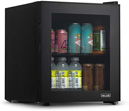 NewAir Beverage Fridge and Cooler with Reversible Glass Door, 60 Can Freestanding Mini Fridge in Black with Door Alarm, Perfect for Work from Home Station, Dorms, and more AB-600B