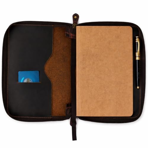 PavinCrafter A5 Leather Journal Cover with Zipper Refillable Notebook Cover,