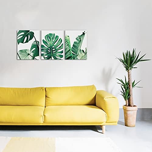 Green Leaf Botanical Wall Art - Plant Wall Decor for Bedroom Living Room Tropical Nature Canvas Pictures Succulent Monstera Banana Leaves Prints Home Bathroom Decorations Simple Life Painting Unframed