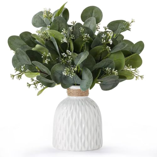 Fake Eucalyptus Plants in Ceramic Vase