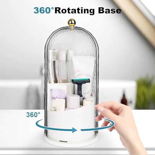 QIYVLOS Toothbrush Holders with Sliding Lid, Rotating 3 Slots Bathroom Organizer Countertop, Tooth Brush Toothpaste Holder Bathroom Counter Stand Caddy for Vanity Makeup Brushes Holder (White) by QIYVLOS - Image 3