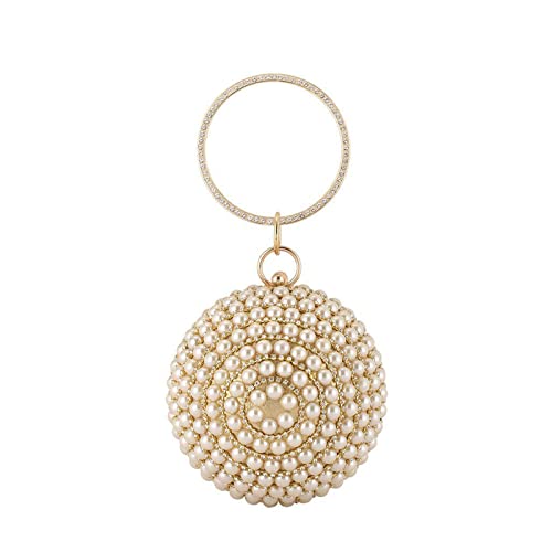 ☀️【Perle lucenti】Alla moda e belle con squisita fattura artigianale. È decorativo con pieno di perline morbide. Splendida e squisita pochette, forma rotonda e manico ad anello, intarsiato con strass lucidi e perle, chiusura a scatto hardware unica, rendono la borsa alla moda, nobile e radiosa, adatta a tutte le età. La pochette rotonda alla moda può essere utilizzata in tanti stili diversi, come pochette, borsa a tracolla o borsa a tracolla.
