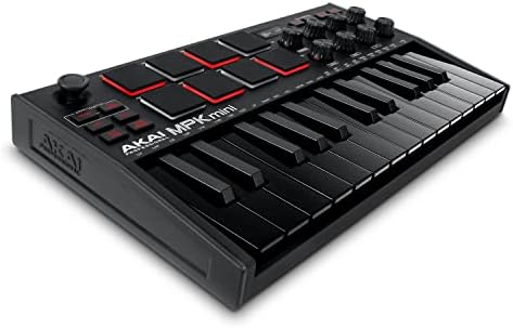 AKAI Professional MPK Mini MK3  25 Key USB MIDI Keyboard Controller with 8 Backlit Drum Pads, 8 Knobs and Music Production Software Included (Black)