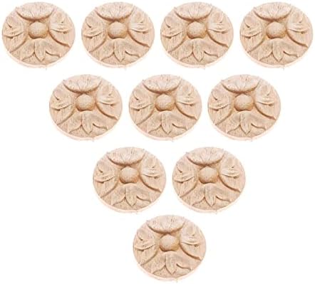 MUXSAM Wood Carved Applique Mouldings Onlay 10Pcs for Decoration Furniture Decals Corner Round Frame Onlay Cabinet Unpainted 4cm