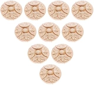 MUXSAM Wood Carved Applique Mouldings Onlay 10Pcs for Decoration Furniture Decals Corner Round Frame Onlay Cabinet Unpainted 4cm
