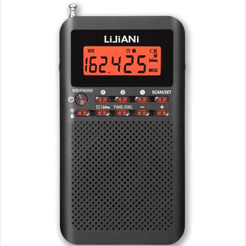 NOAA Weather AM FM Portable Radio Operated by 2 AA Batteries with Stereo Earphone,Digital Alarm Clock Sleep Timer,Best Reception,Built in Speaker Best Sound Quality,Luminous Button Design(Black)