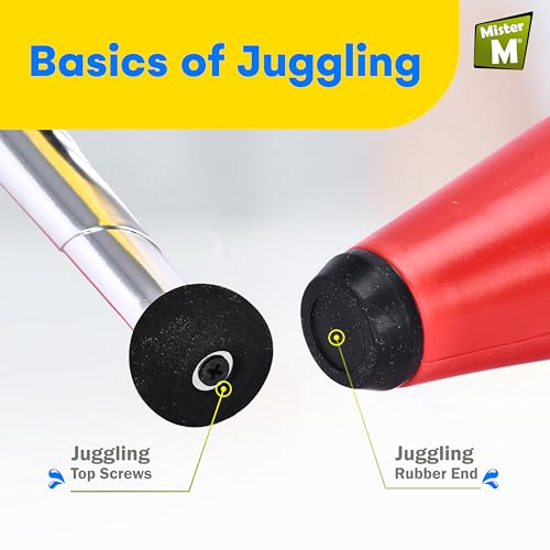 Mister M Juggling Pins - Set of 3 Green, Yellow, and Red Plastic Juggling Clubs - 16.5 x 3 Inch Easy to Use Juggle Set with Balanced and Lightweight Pins - Durable Kid Toy for Juggling Routine