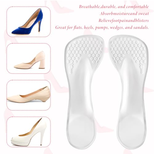 Image of 2 Pairs 3 /4 High Heel Cushion Insoles, Gel Self-Adhesive Arch Support Inserts, Slim Silicone Transparent Invisible Slipping Heel Relief Insoles for Women Sandal, Flats and High Heels