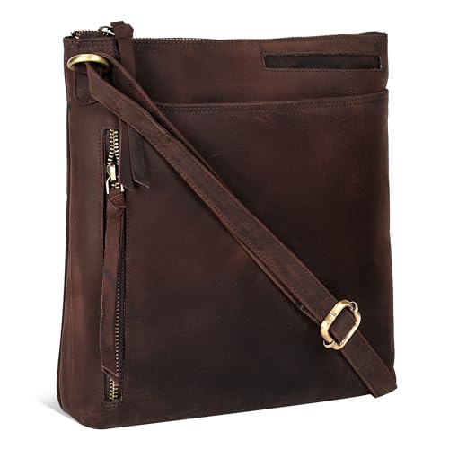 Image of Leather Crossbody Bags for Women - Ladies Sling Handbags - Medium Cross body Purses Handbags - Purses For Women (Vintage Dark Brown)