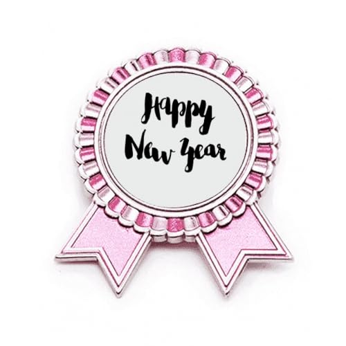 Broche Happy New Year rose en métal taille M pour accessoire de fête