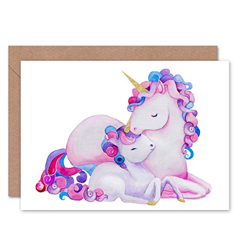 Wee Blue Coo Unicorn Mother And Daughter Greeting Card With Envelope Inside Premium Quality