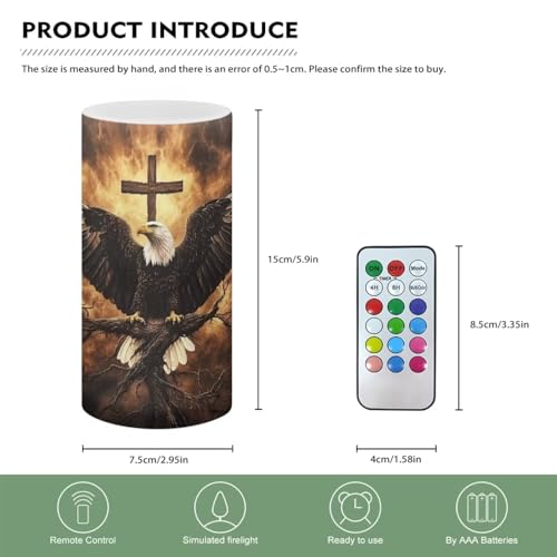 Image of Poceacles Eagle Cross Print Brown Flameless Light Candles Battery Operated Candles with Color Changing Timer Remote Control Tealights for Home Beach Dinner Party Banquet Decor