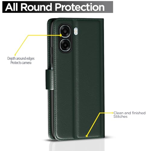 Image of Amazon Basics Flip Cover for Oppo K14x 5G / Oppo A6x 5G / Oppo A6s Leather Finish | Wallet Stand and Shock Proof | Inside TPU with Card Pockets | Complete Protection Flip Case (Green)