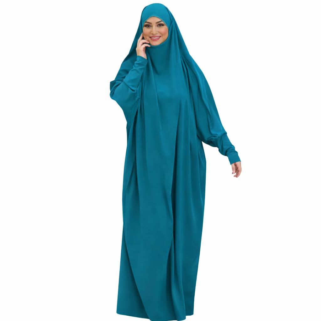 Jilbeb,Jilbab une piéce Avec manches lycra,Robe de priére Ample | Tissu Léger et Opaque | Tenue Pudique pour Prière Hijab Intégré Confortable Hejj Omra Ramadan