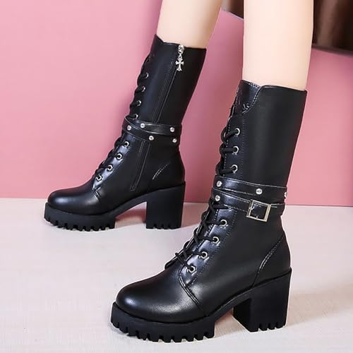 Victorian Boots for Women Women's Ankle Bootie Winter Lace up Mid Calf Military Combat Boots Vintage Party Boots3