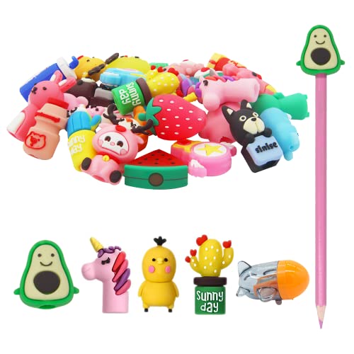 30 Pieces Cute Animal Pencil Toppers And 1 Pieces Airplane Pencil Sharpener On Pencil Classroom Prizes For Kids, Pencil Caps For Office School Supplies Party Favors (Mixed Style) #TOP7