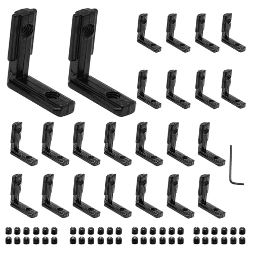 Image of 24pcs 2020 Extrusion Connector Bracket Joint Extruded Aluminum Hardware T-Slot Accessories V-Slot with Screws for 8020 Aluminum Profile 3D Printer Accessories Black