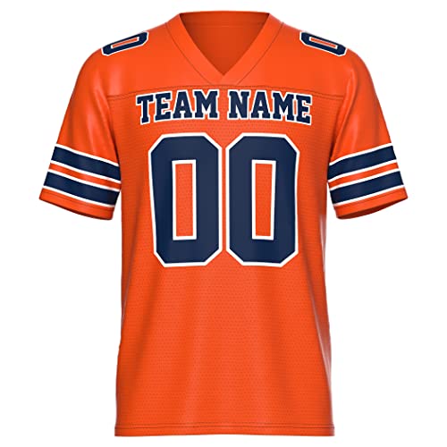 Custom Football Jersey for Men, Women, and Kids | Replica Jersey | Fan Jersey | Sports Jersey | Birthday Gift |Personalized (Orange Blue, A-Large)