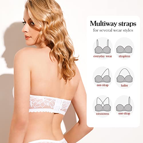 Deyllo Women's Push Up Strapless Bra Lace Underwire Full Coverage Multiway Bras Red Carpet (White 36C) #TOP2