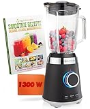 NUTRI-BLENDER GLAS Standmixer Hochleistung 1300W Hochleistungsmixer Smoothie-Maker Profi Blender, 1,75L Glasbehälter, Edelstahlgehäuse, 4 Klingen, BPA-frei, Leise, Variable Stufen, 3 Auto-Programme