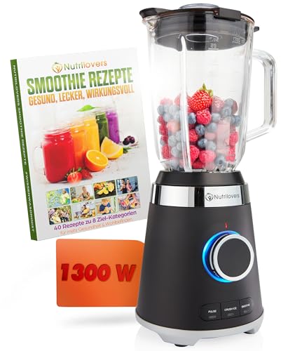 NUTRI-BLENDER GLAS Standmixer Hochleistung 1300W Hochleistungsmixer Smoothie-Maker Profi Blender, 1,75L Glasbehälter, Edelstahlgehäuse, 4 Klingen, BPA-frei, Leise, Variable Stufen, 3 Auto-Programme