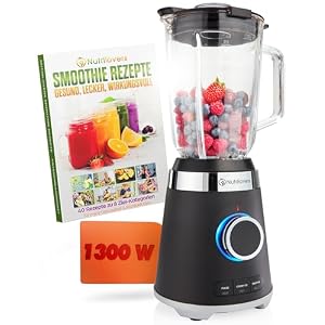 Nutrilovers Standmixer Glas NUTRI-BLENDER GLAS Edelstahl Standmixer mit Glasbehälter Hochleistung 1300W Hochleistungsmixer Smoothie-Maker, 1,75L, 4 Klingen, BPA-frei, Leise, Ice Crush