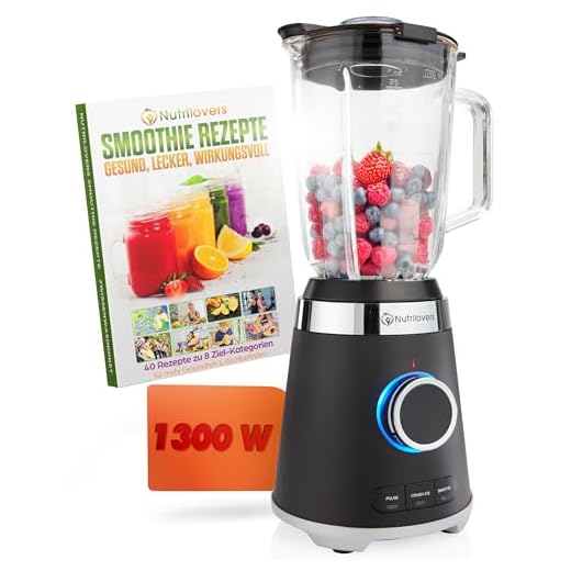 Nutrilovers Standmixer Glas NUTRI-BLENDER GLAS Edelstahl Standmixer mit Glasbehälter Hochleistung 1300W Hochleistungsmixer Smoothie-Maker, 1,75L, 4 Klingen, BPA-frei, Leise, Ice Crush