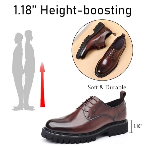 Men's Genuine Leather Lace Up Platform Oxfords Non-Slip Lug Sole Comfort Round Toe Dress Shoes for Formal Business Office Leather Shoes4