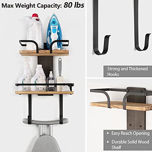 VINAEMO-Ironing-Board-Hanger-Wall-Mount-2-Layer-Iron-and-Ironing-Board-Holder-Laundry-Room-Shelves-Solid-Wood-with-Removable-Hooks-Home-Organization-and-Storage