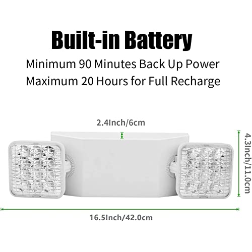 AKT LIGHTING Commercial Emergency Light, UL Certified, White Emergency Light Fixture with 2 LED Square Heads Adjustable & Backup Batteries Exit Lighting (12 pack) - Thumbnail 3