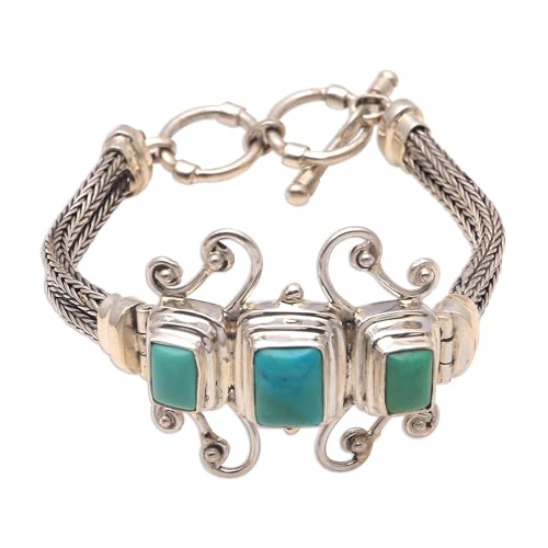 NOVICA Artisan Handmade Bracelet Women's Sterling Silver Chain Reconstituted Turquoise