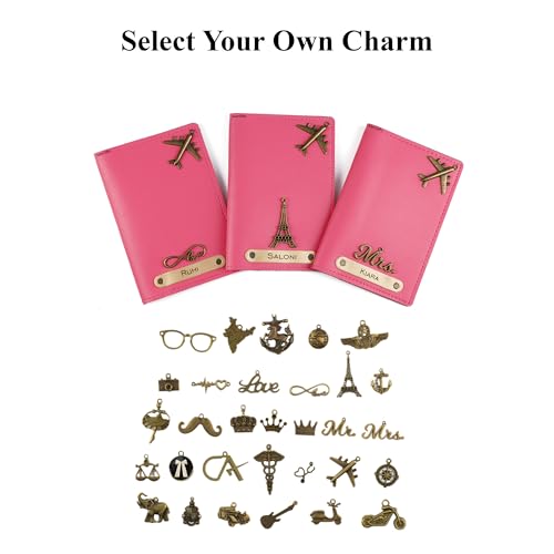 Image of AICA Personalised Name & Charm Leather Passport Cover Holder for Women (Darkpink) | Gifts for Woman | Passport Cover for Women | Diwali gifts for family and Friends | Travel Accessories | Diwali Gifts