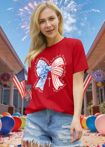 Image of Ithalt Christian Tshirt Womens 4th of July Shirt American Flag T Shirt USA Patriotic Tees Faith Short Sleeve Tops