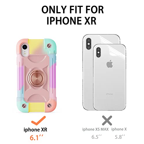 Cookiver For Iphone Xr Case 6.1 Inch With Ring Stand, With 2 Pack Glass Screen Protector,Heavy-Duty Shockproof Rugged Military Grade Cover With Magnetic Car Mount For Iphone Xr (Rainbow Pink) #TOP7