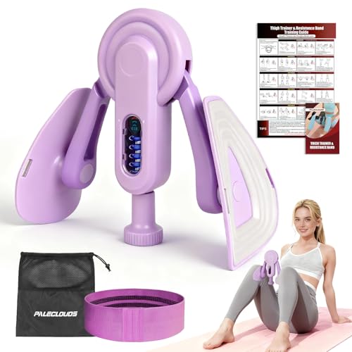 Paleclouds - Thigh Trainer Thigh Exerciser, 10-100lb/45kg Adjustable Resistance Pelvic Floor Trainer with Leg Band & Poster for Kegel Exercise, Inner Thigh Exerciser for Home Gym Workout Equipment