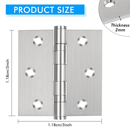 304 Stainless Steel Door Hinges 3'' X 3'' Ball Bearing Hinges With Square Corners Residential Hinges For Window Cabinet Home Furniture Closet Box Pack Of 3 (Silver) #TOP3