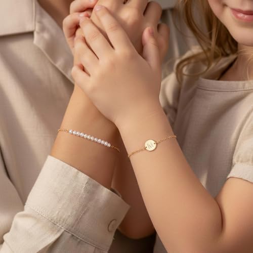 Image of Ritach Gold Initial Bracelets for Women Girls, Freshwater Pearl Bracelet