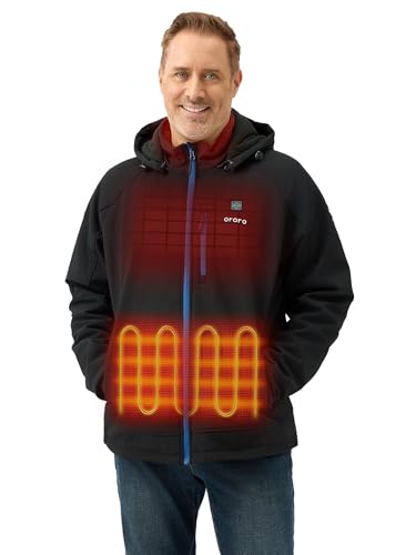 ORORO Men's Heated Jacket with 4 Heat Zones and Battery Pack, Heating Jacket for Hiking Camping Outdoors