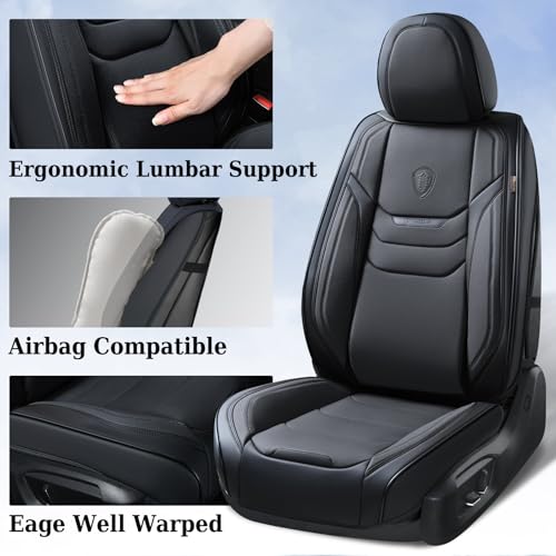 Image of Coverado Leather Seat Covers for Cars, Car Seat Covers Full Set, Breathable Car Seat Protector with Lumbar Support, Black Seat Covers, Front and Back Waterproof Seat Cover Universal Fit for Most Cars
