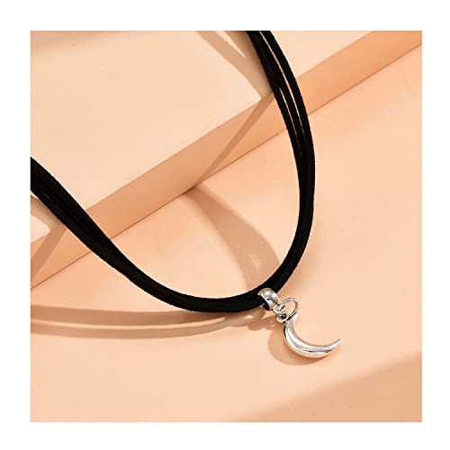 Black Velvet Moon Choker Necklace for Women Gothic Layered Necklaces Pendant Handmade Boho Crescent4