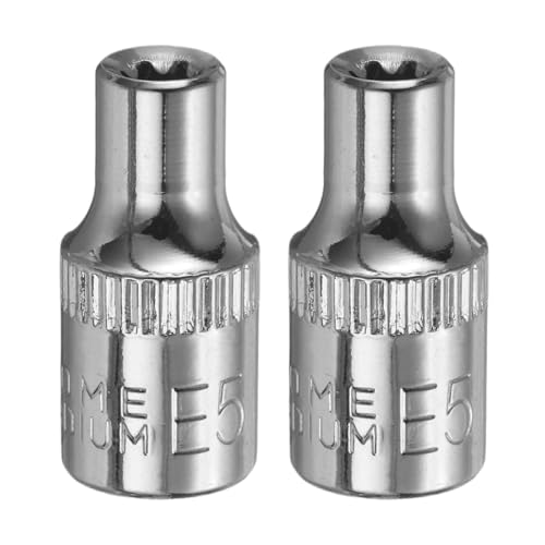 sourcing map 2pcs E-Torx Socket 1/4" Drive E5 External Torx Deep Socket CR-V 6 Point Spline Socket Star Female Bit Socket for Auto Repairs Home Maintenance DIY Hand-Making 1" Length