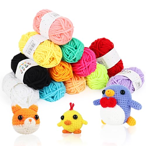 Coopay Wolle zum Häkeln und Stricken, 12 Bunte Farben, 10g Amigurumi Wolle, Geeignet für Häkelnadel 2-4mm, Häkelgarn für Häkeln, Stricken und Handwerk, Gutes Gift für Stricker&Häkler