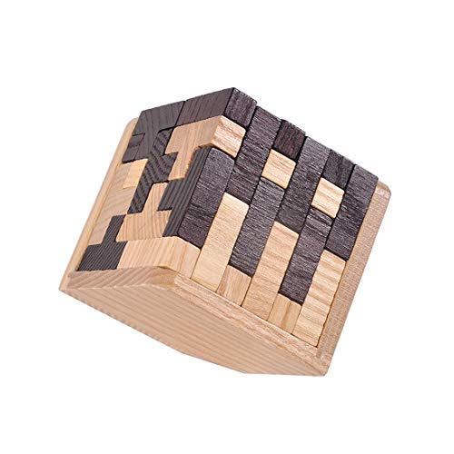 Kingou Wooden Brain Puzzle Cube 3D Brain Teaser Puzzles 54 Pieces T-Shaped Blocks Builder Creative Educational Toy For Kids And Adults Desk Puzzles For Gift #TOP4